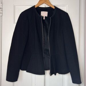 Rebecca Taylor Black Textured Knit Blazer Peplum Jacket